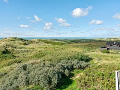 an aerial view of a house in a field with the ocean at Holiday Home Anne - 100m from the sea by Interhome in Løkken