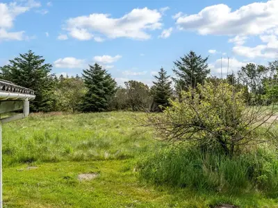 a field of grass with a bench and trees at Holiday Home Aponi - 400m from the sea by Interhome in Løkken