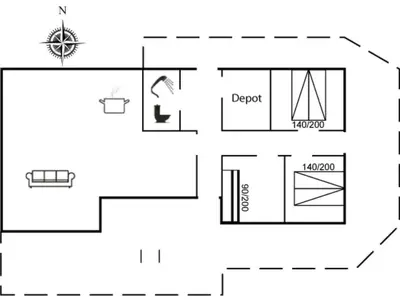 a floor plan of a small apartment with a room at Holiday Home Noralee - 3-5km from the sea by Interhome in Blokhus