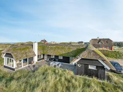 an image of a house with a grass roof at Holiday Home Henric - 100m from the sea by Interhome in Blokhus