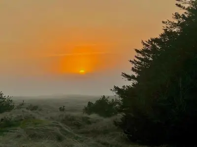 a sunset over a field with the sun in the sky at Holiday Home Nilson - 1-4km from the sea by Interhome in Blokhus
