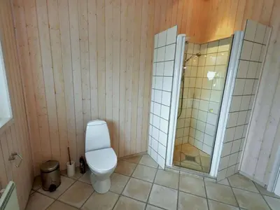 a bathroom with a toilet and a shower at Holiday Home Hadar - 100m from the sea by Interhome in Saltum