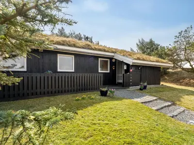 a black house with a grass roof at Holiday Home Gerwer - 700m from the sea by Interhome in Saltum