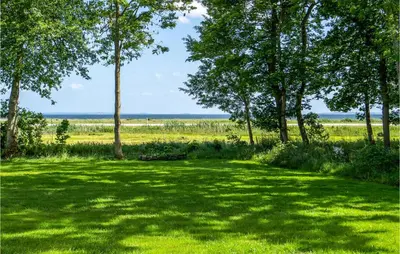 a grassy field with trees in the background at 3 Bedroom Cozy Home In Vesløs in Vesløs