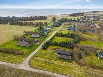 an aerial view of a village with houses and a road at Holiday Home Engeline - 300m to the fjord by Interhome in Vemb