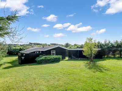a black house in a field with a yard at Holiday Home Matilde - 400m to the fjord by Interhome in Struer