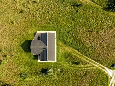 an overhead view of a building in a field at Holiday Home Sulki - 3-5km from the sea by Interhome in Frøstrup