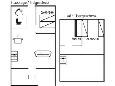 a plan of a house with two diagrams at Apartment Hubertine - 100m to the fjord by Interhome in Vestervig