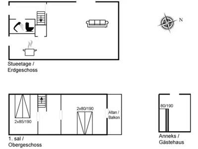 a floor plan of a small house with diagrams at Holiday Home Tordis - 250m to the fjord by Interhome in Roslev