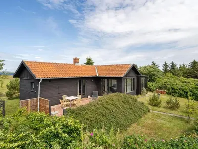 a small black house with an orange roof at Holiday Home Lok - 90m to the fjord by Interhome in Roslev