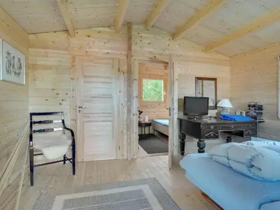 a bedroom with a desk and a computer in a cabin at Holiday Home Thrine - 100m to the fjord by Interhome in Fur
