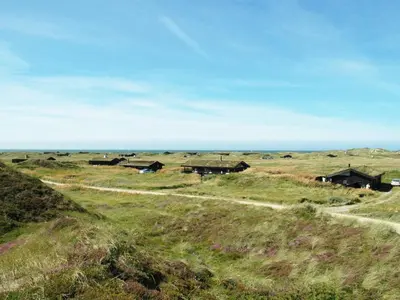 a group of houses in a field with the ocean in the background at Holiday Home Eri - 300m from the sea by Interhome in Pandrup