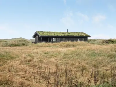 a house with a green roof on top of a field at Holiday Home Eri - 300m from the sea by Interhome in Pandrup