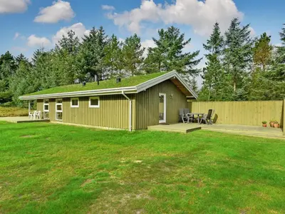 a small green building with a grass yard at Holiday Home Editt - 2km from the sea by Interhome in Pandrup