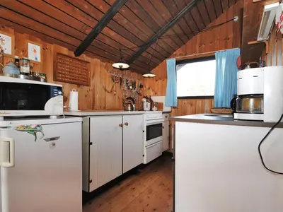 a kitchen with white appliances and a wooden ceiling at Holiday Home Deni - 4km from the sea by Interhome in Fjerritslev