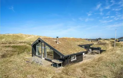 a house with a grass roof on top of a hill at Beautiful Home In Pandrup With Wifi in Pandrup