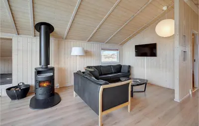a living room with a fireplace and a couch at 3 Bedroom Stunning Home In Thisted in Thisted