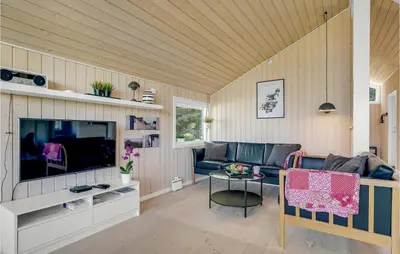 a living room with a couch and a tv at 3 Bedroom Lovely Home In Vestervig in Vestervig