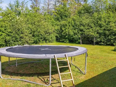 a ladder on top of a trampoline in the grass at 6 person holiday home in Løgstør-By Traum in Løgstør